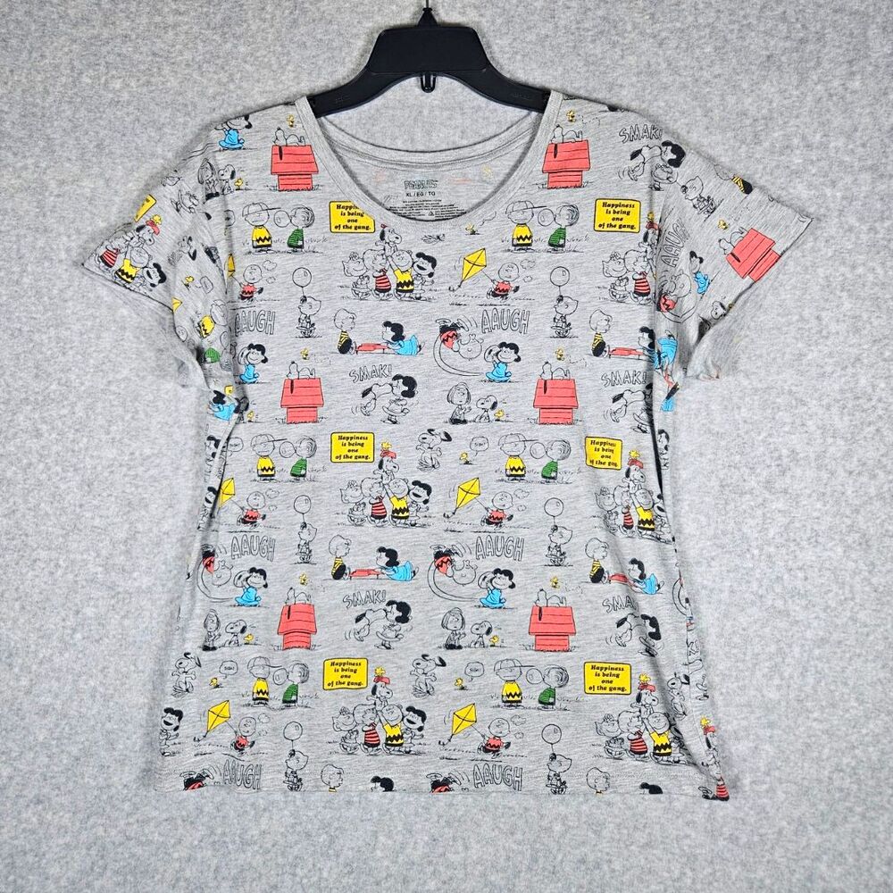 Peanuts Snoopy All-Over Print T-Shirt Women's XL Gray Crew Neck Short Sleeve